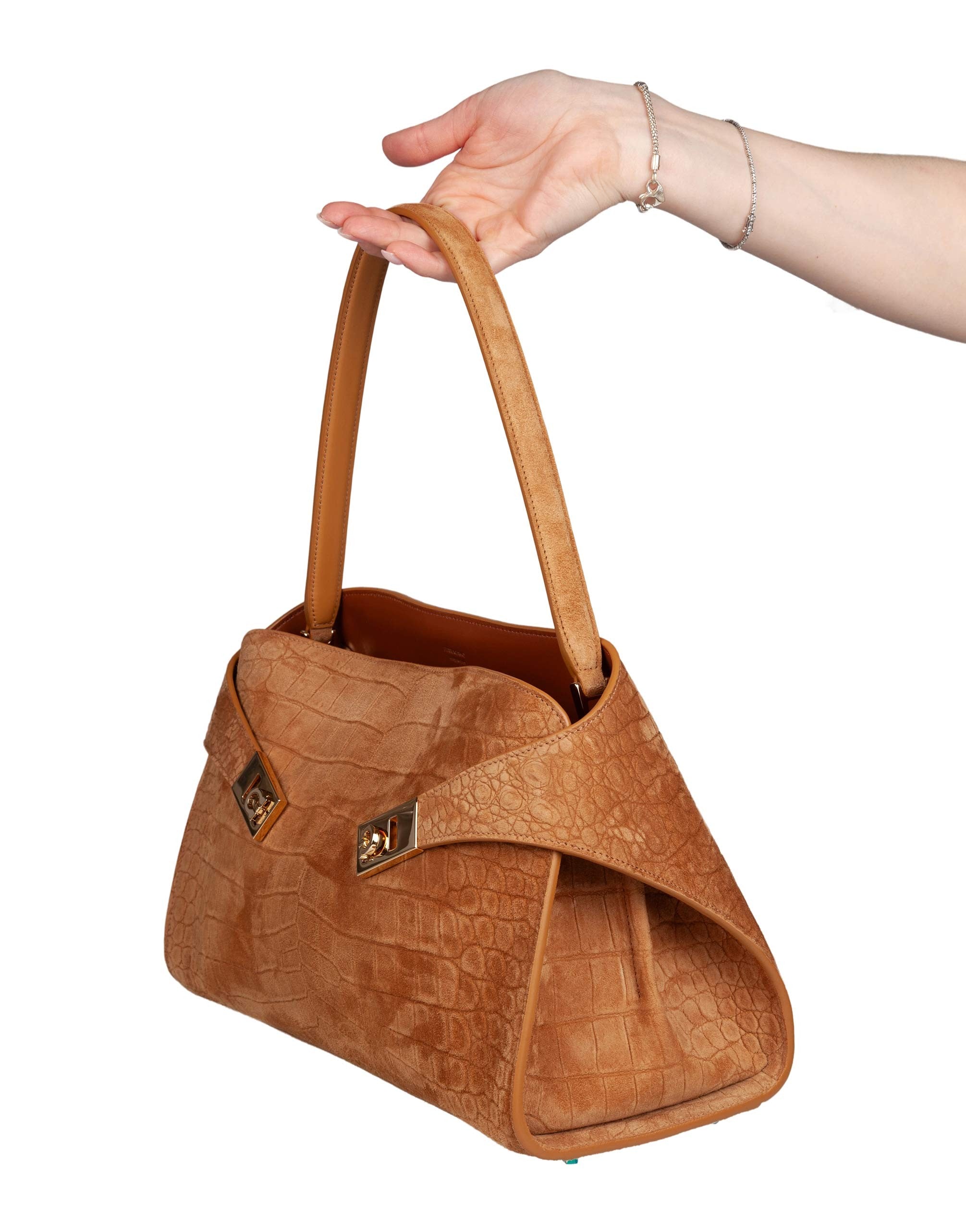 FERRAGAMO HUG SOFT SUEDE SHOULDER BAG IN NATURAL COLOR