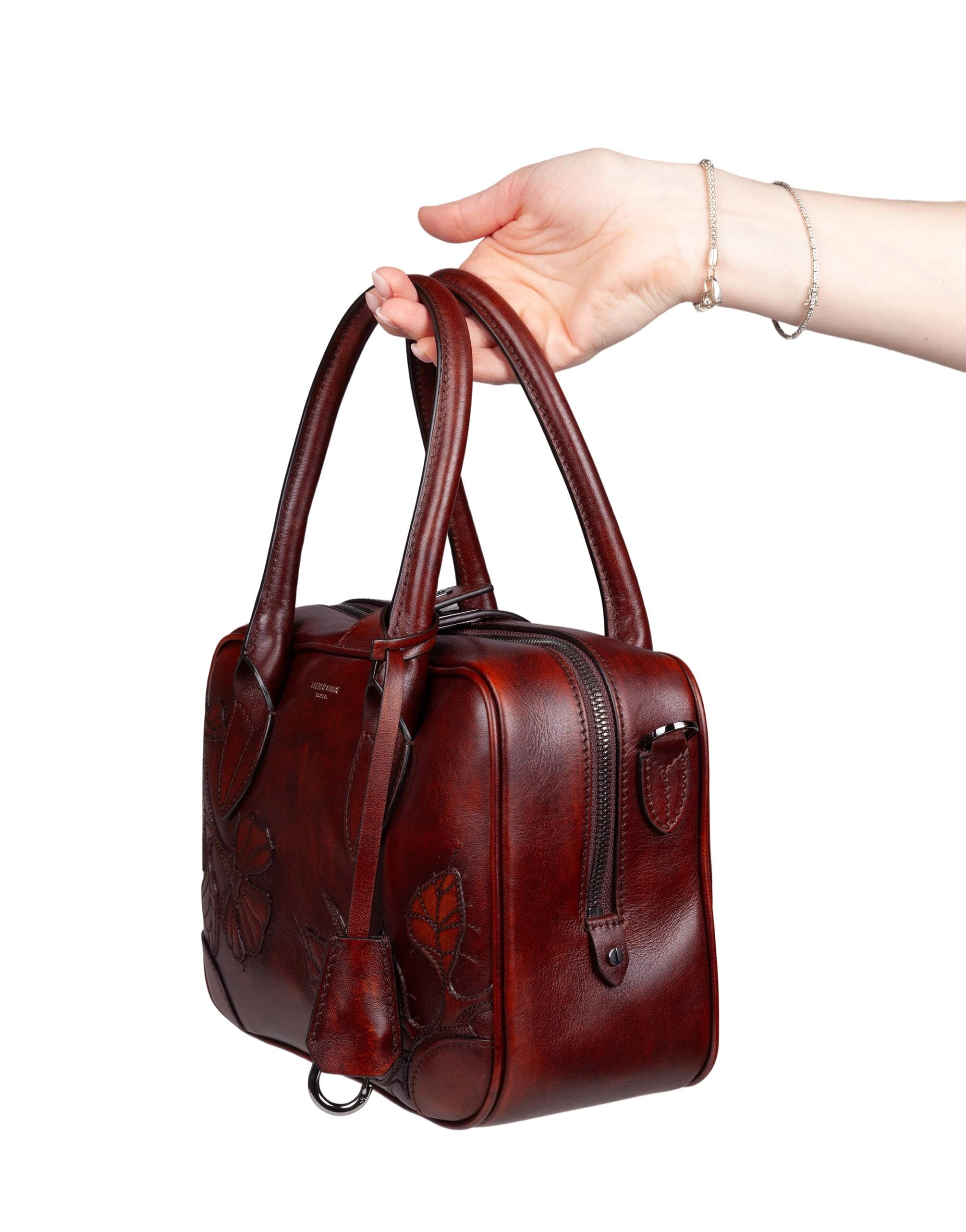 GOLDEN GOOSE BORSA A MANO VITA BAG IN PELLE VINTAGE CON FIORI RICAMATI