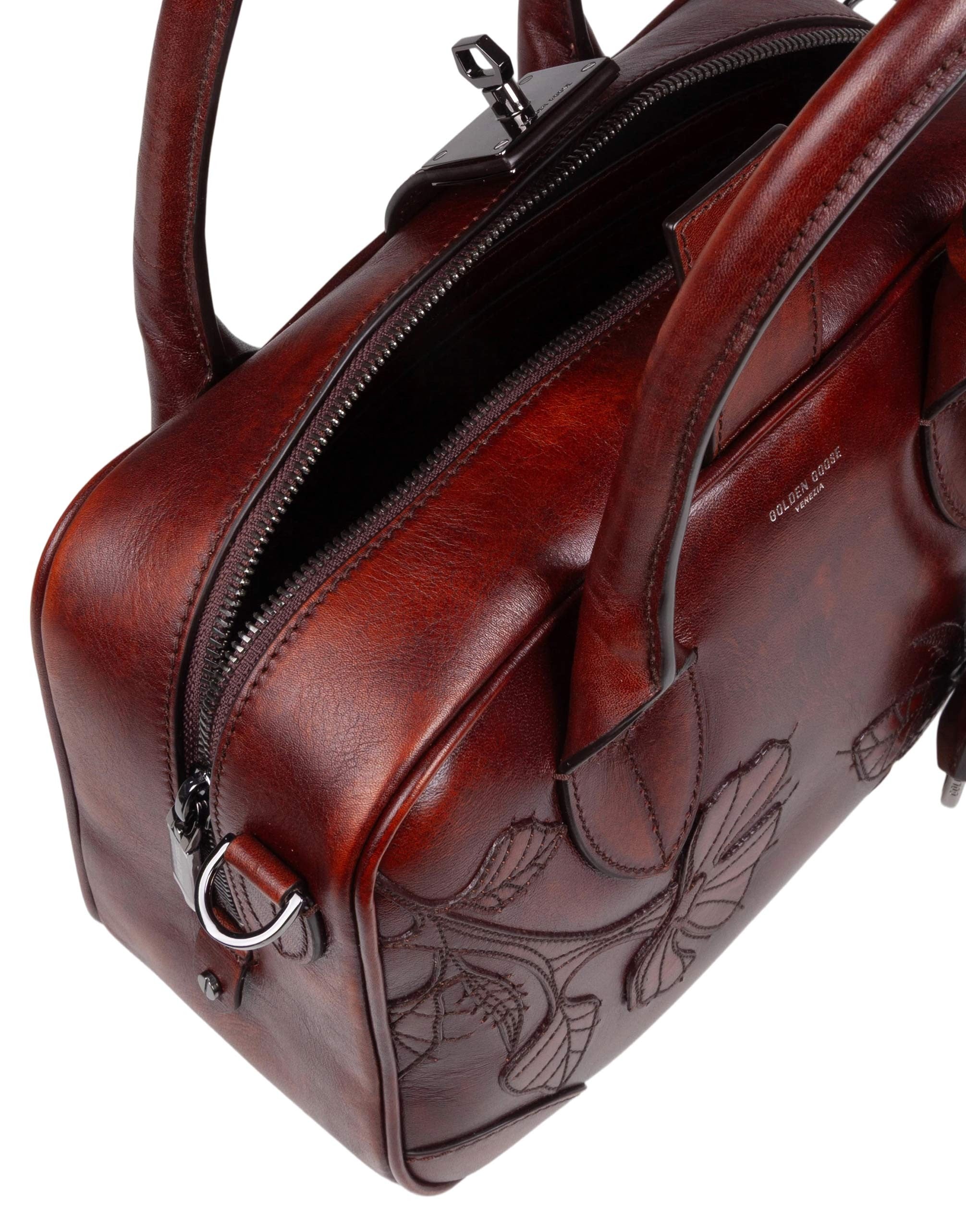 GOLDEN GOOSE BORSA A MANO VITA BAG IN PELLE VINTAGE CON FIORI RICAMATI