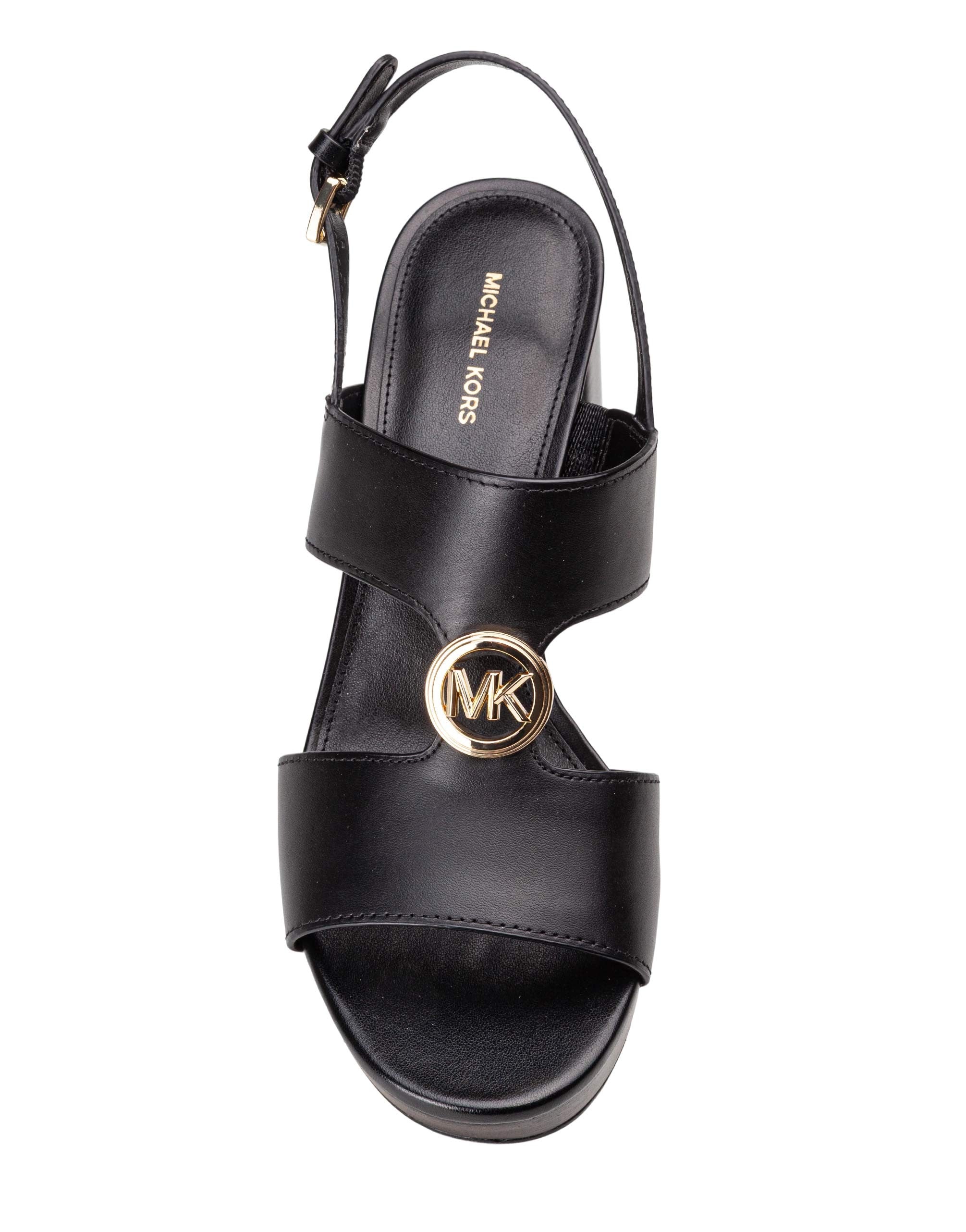 MICHAEL KORS ERIN PLATFORM LEATHER SANDAL, BLACK