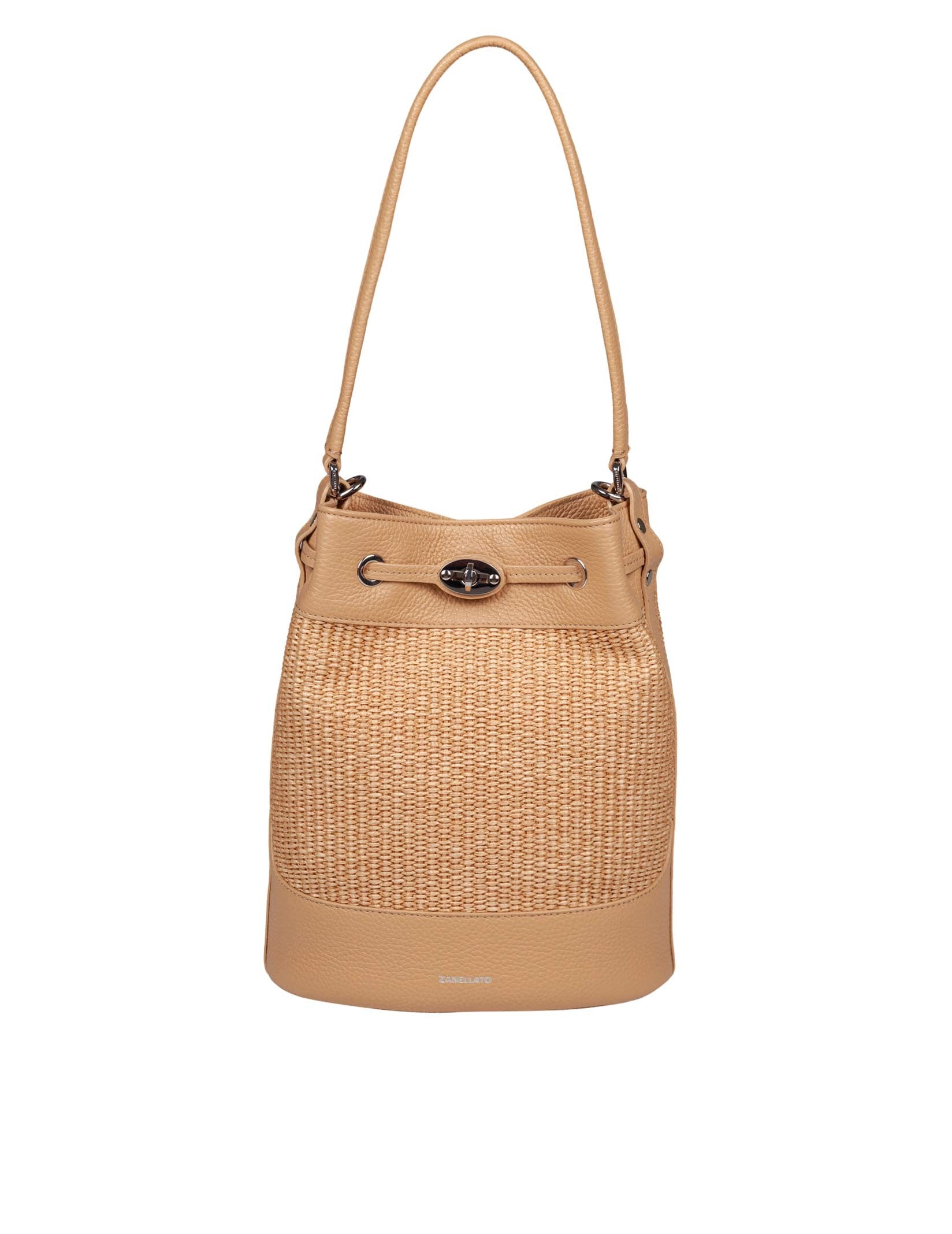 ZANELLATO MONDA' WICKER BUCKET BAG IN LEATHER AND RAFFIA COLOR BEIGE