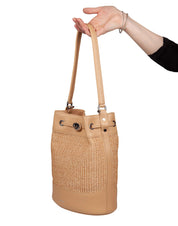 ZANELLATO MONDA' WICKER BUCKET BAG IN LEATHER AND RAFFIA COLOR BEIGE