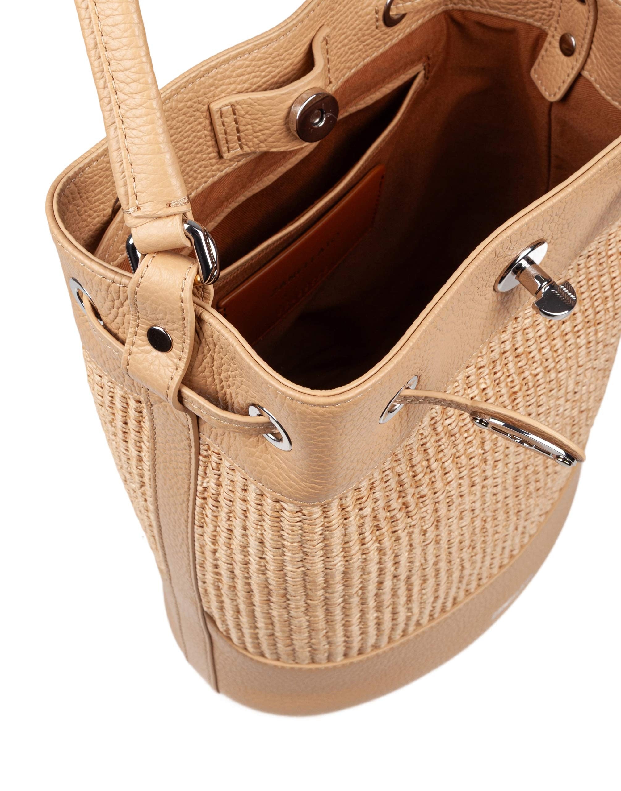 ZANELLATO MONDA' WICKER BUCKET BAG IN LEATHER AND RAFFIA COLOR BEIGE
