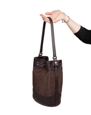 ZANELLATO BORSA A SECCHIELLO MONDA' VIMINI IN PELLE E RAFIA COLORE MARRONE
