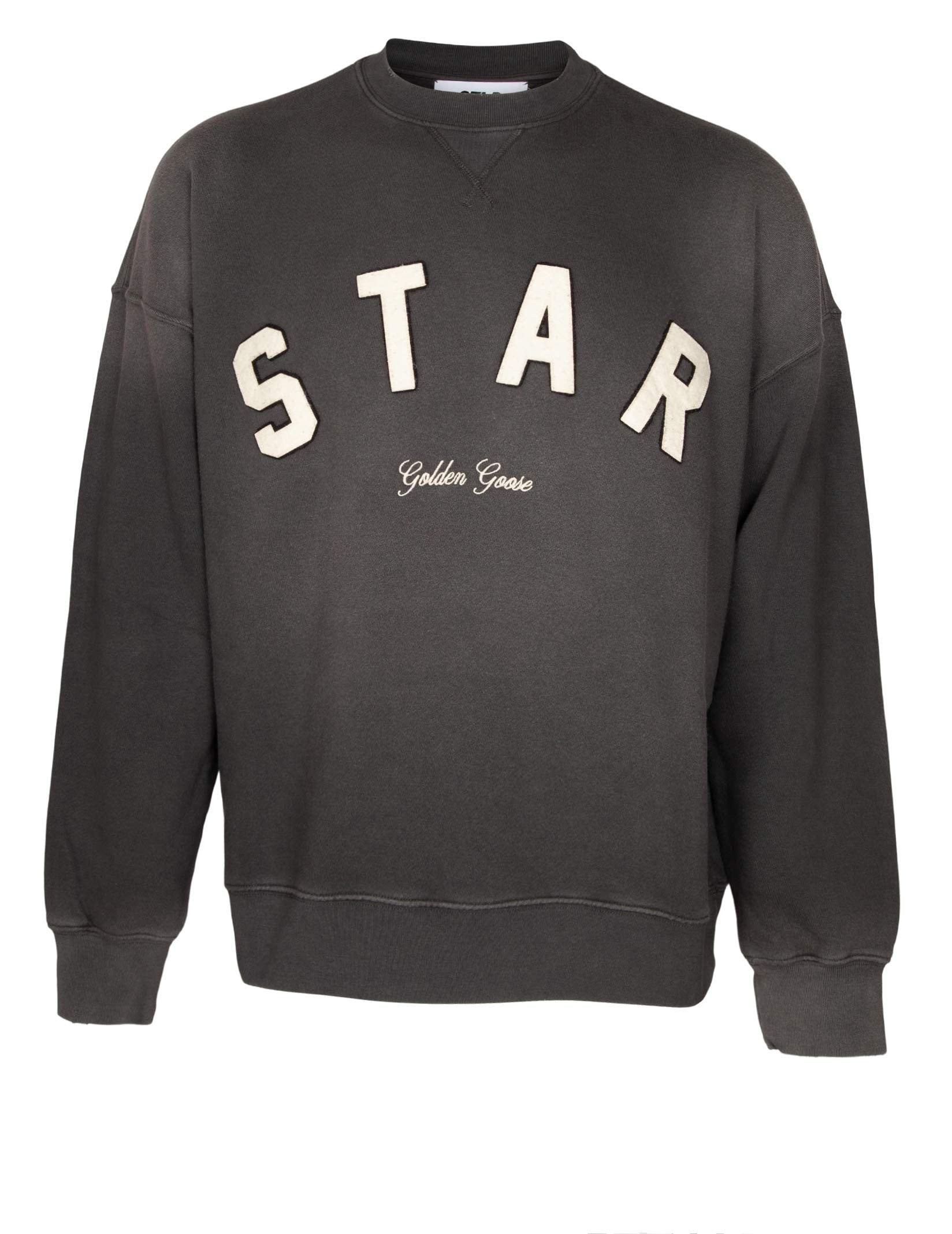 GOLDEN GOOSE STAR BOXI CREWNECK COTTON SWEATSHIRT, GREY