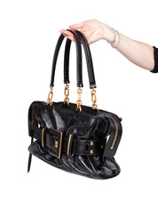BALMAIN ANTHEM BUFFALO LEATHER BAG, BLACK