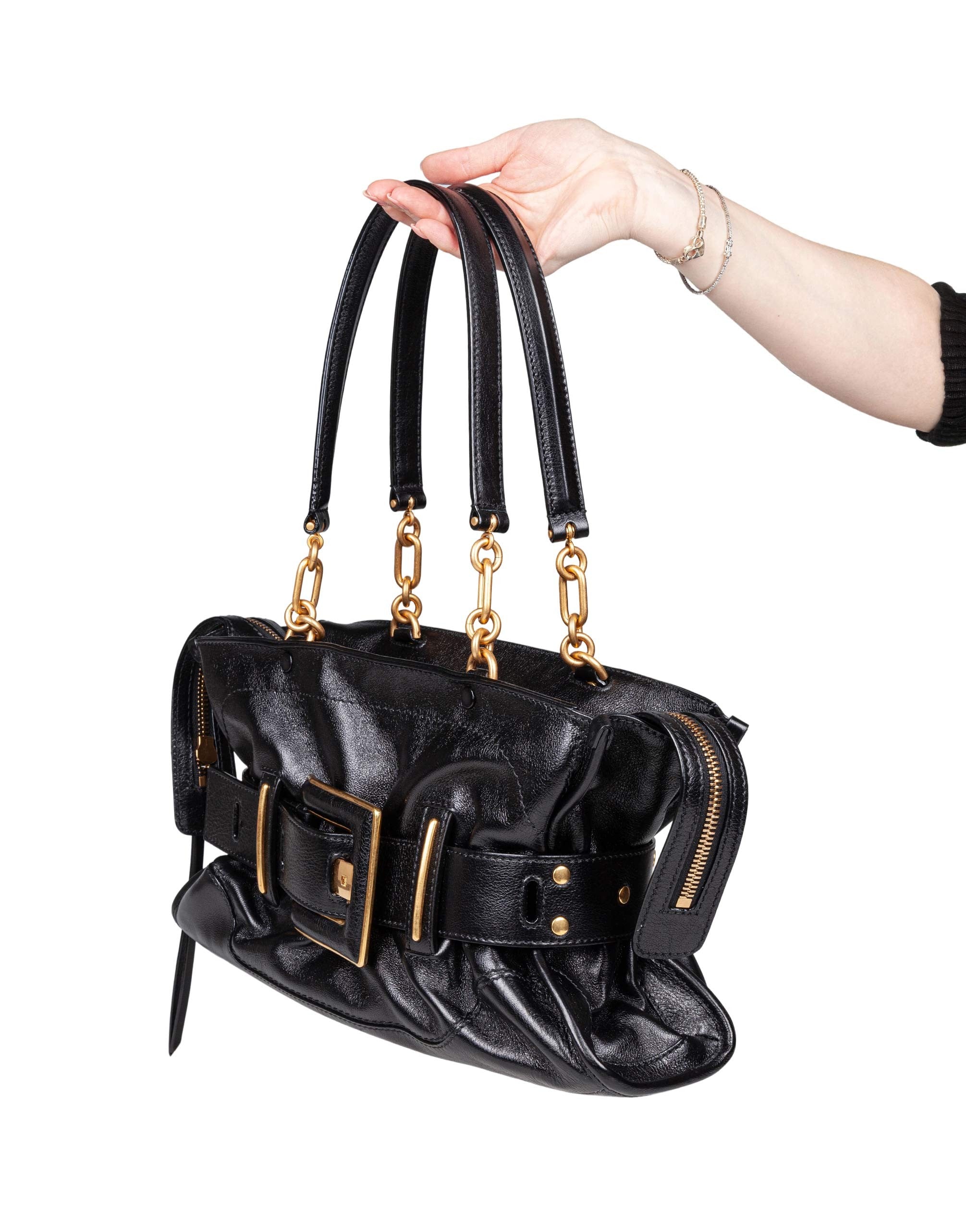 BALMAIN ANTHEM BUFFALO LEATHER BAG, BLACK