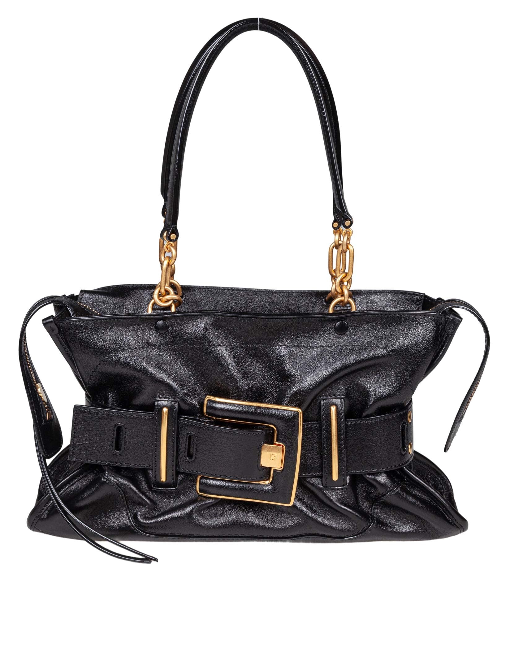 BALMAIN ANTHEM BUFFALO LEATHER BAG, BLACK