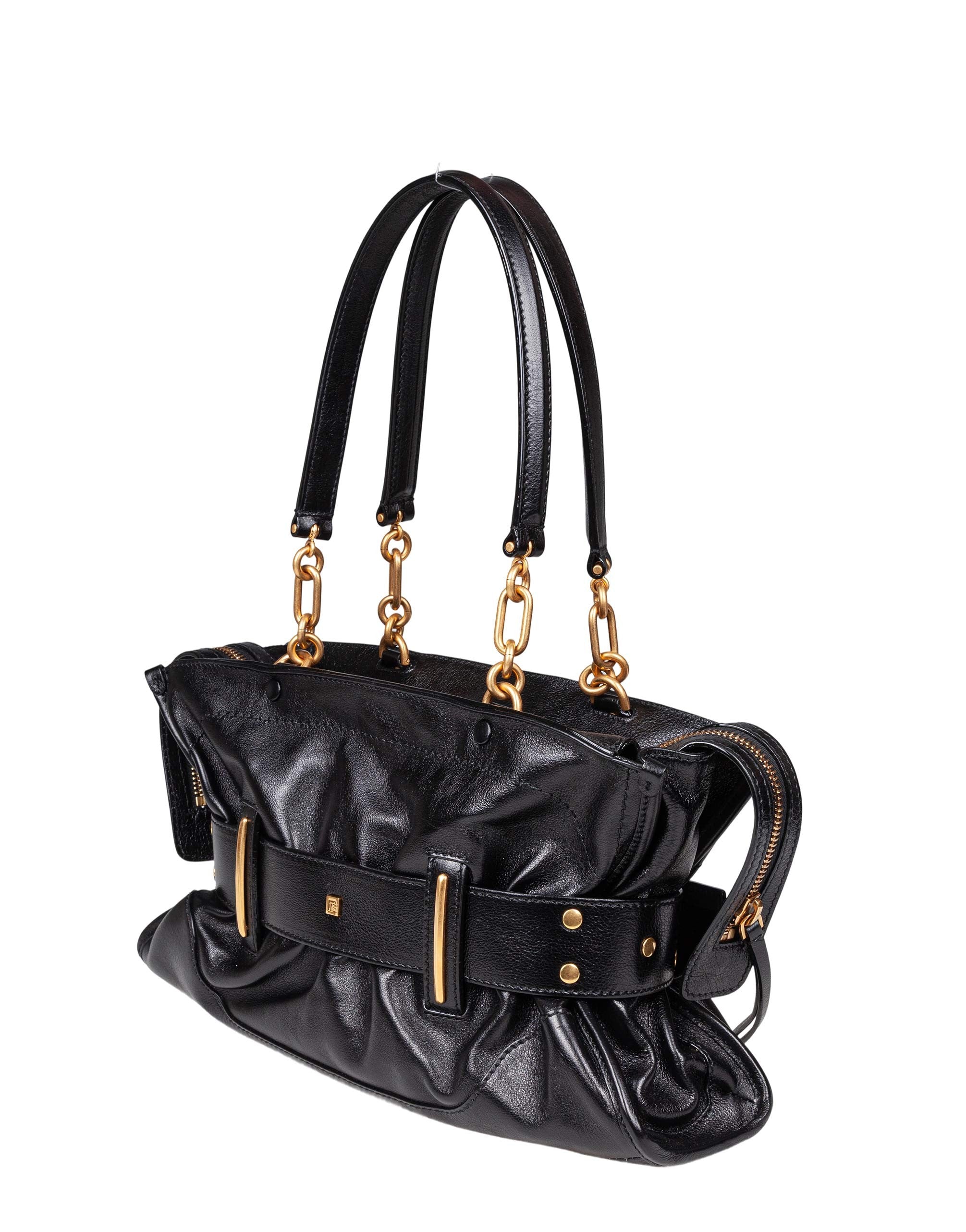 BALMAIN ANTHEM BUFFALO LEATHER BAG, BLACK