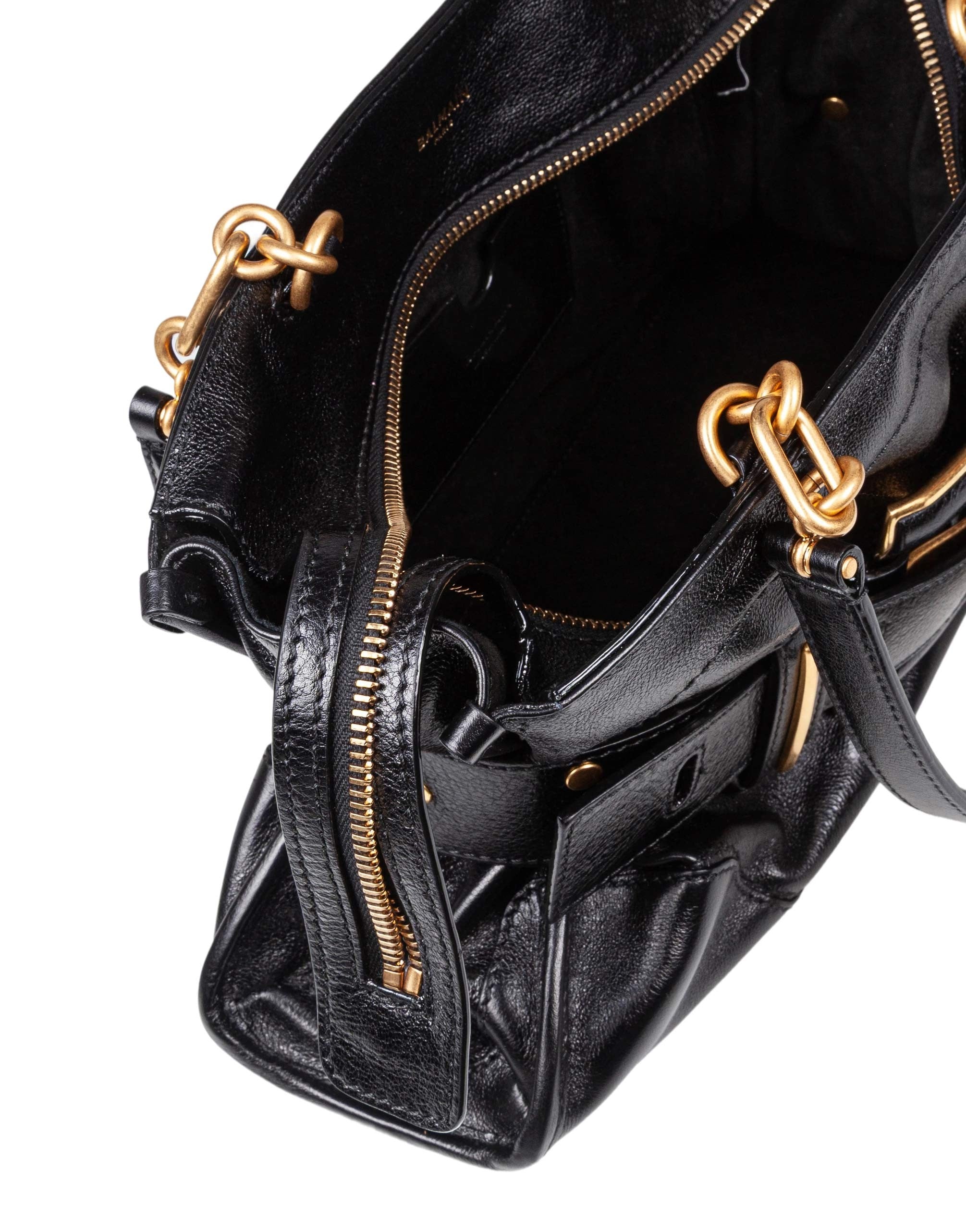 BALMAIN ANTHEM BUFFALO LEATHER BAG, BLACK