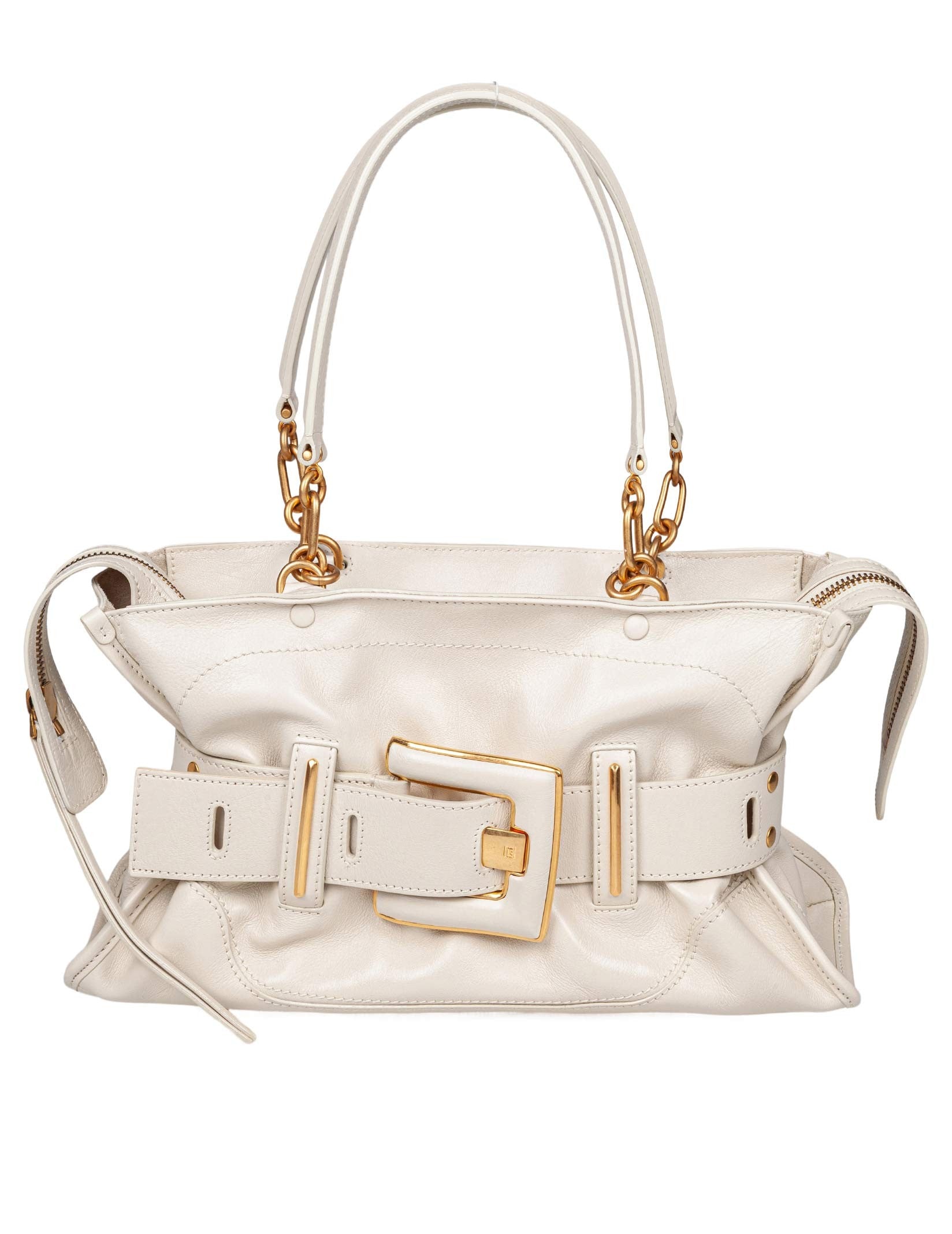 BALMAIN ANTHEM BUFFALO LEATHER BAG, WHITE