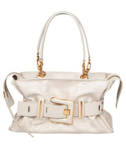 BALMAIN ANTHEM BUFFALO LEATHER BAG, WHITE