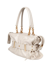 BALMAIN ANTHEM BUFFALO LEATHER BAG, WHITE
