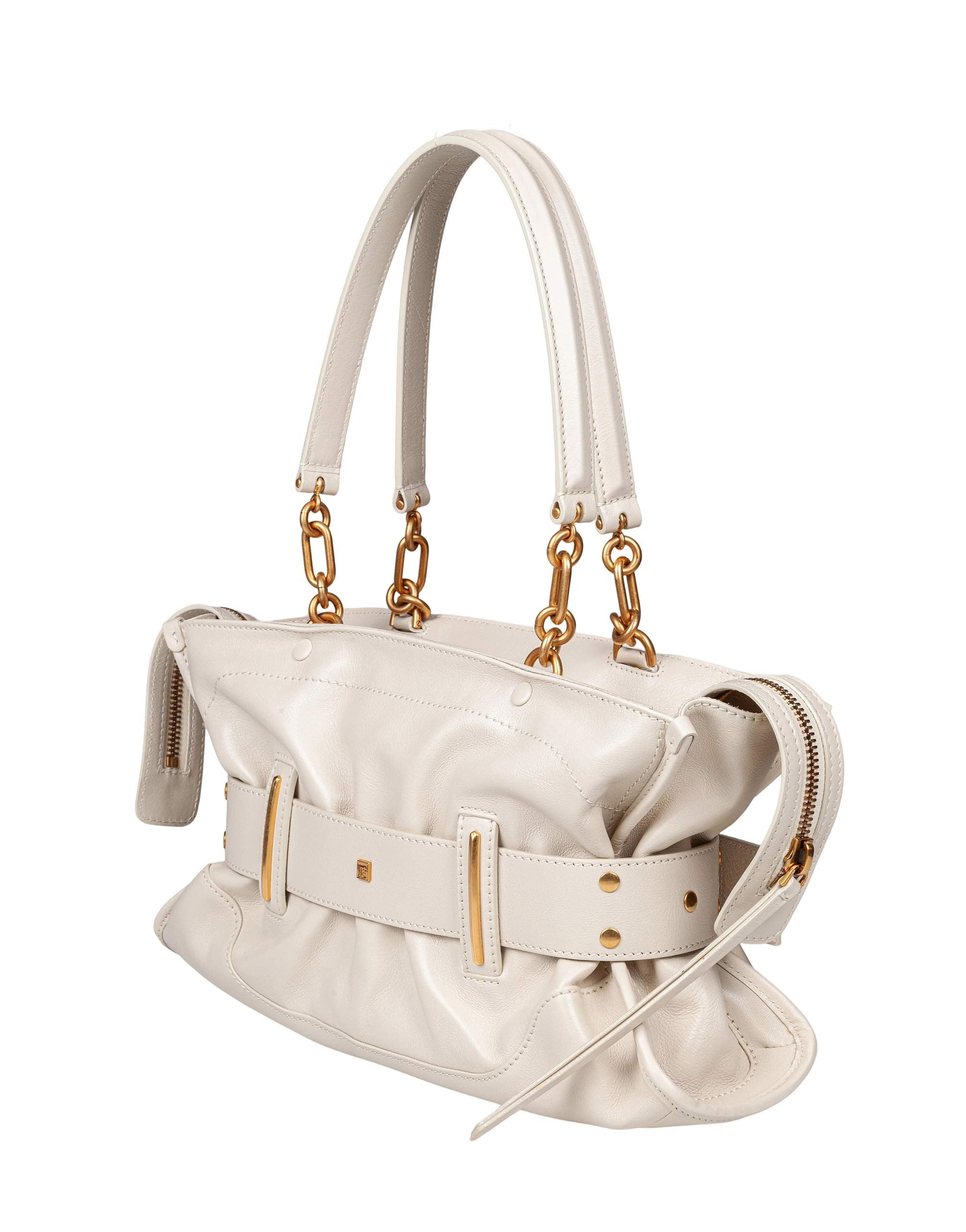 BALMAIN ANTHEM BUFFALO LEATHER BAG, WHITE