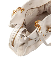 BALMAIN ANTHEM BUFFALO LEATHER BAG, WHITE
