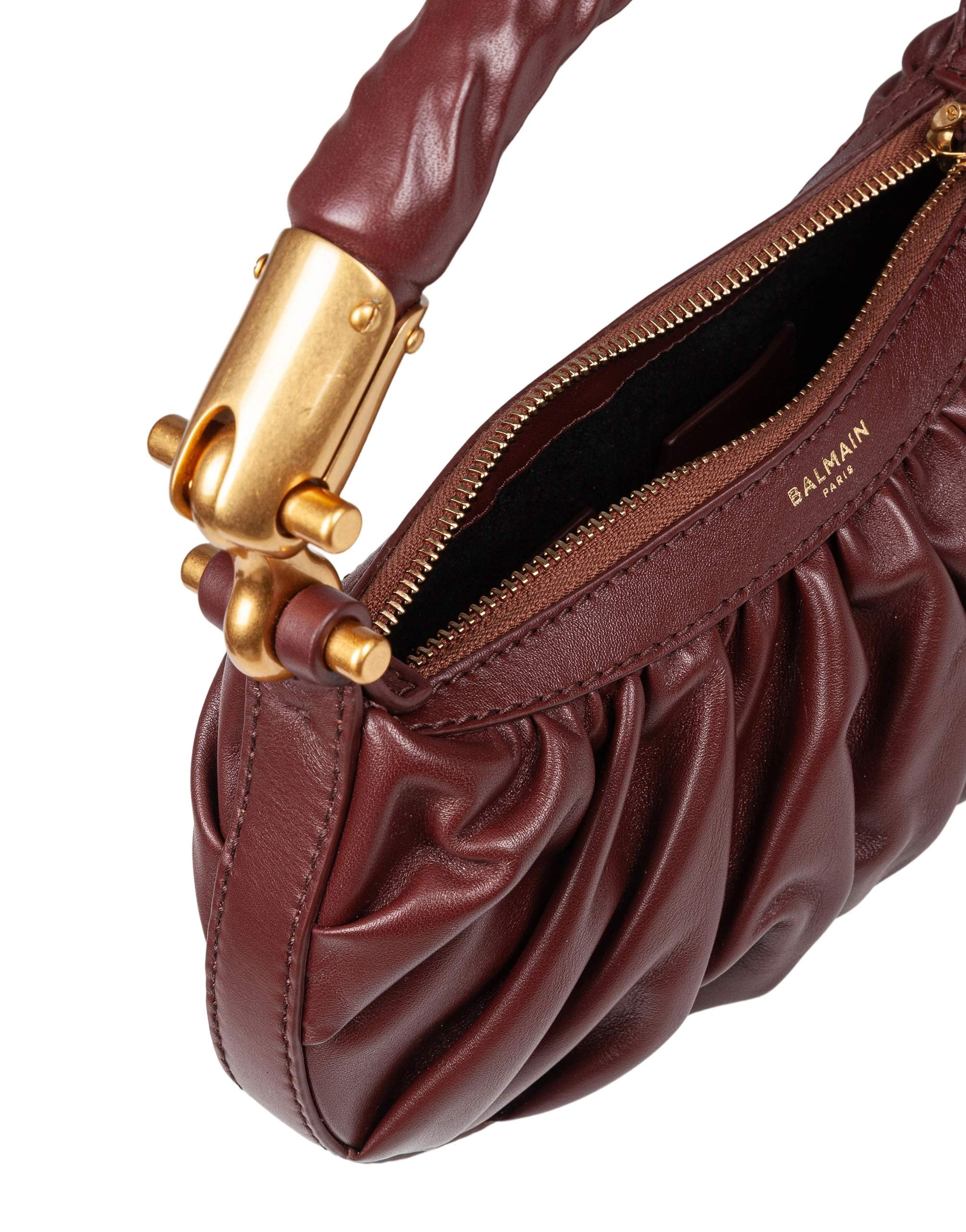 BALMAIN MINI Ébène LEATHER BAG IN BROWN