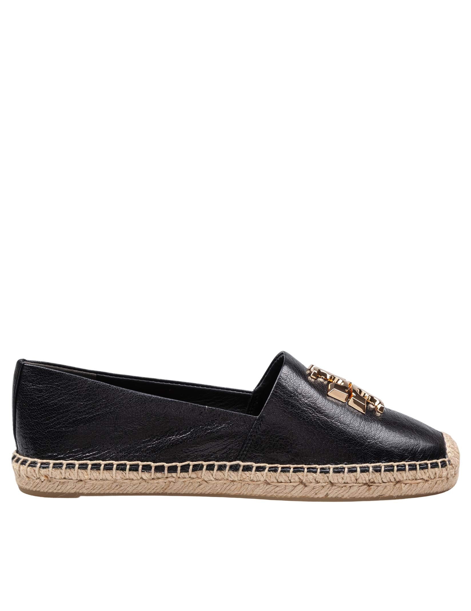 TORY BURCH ELEANOR ESPADRILLE IN LEATHER COLOR BLACK
