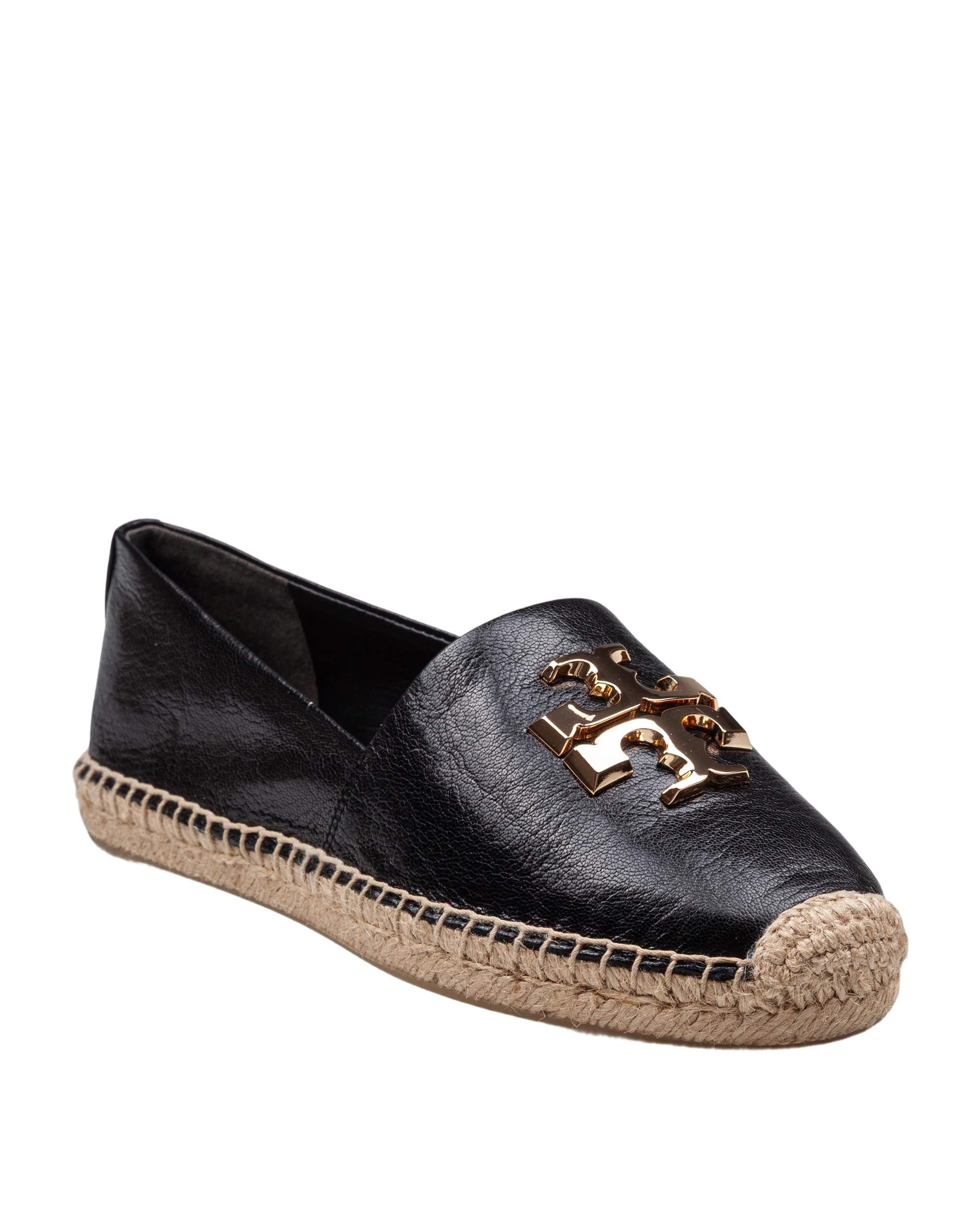 TORY BURCH ELEANOR ESPADRILLE IN LEATHER COLOR BLACK