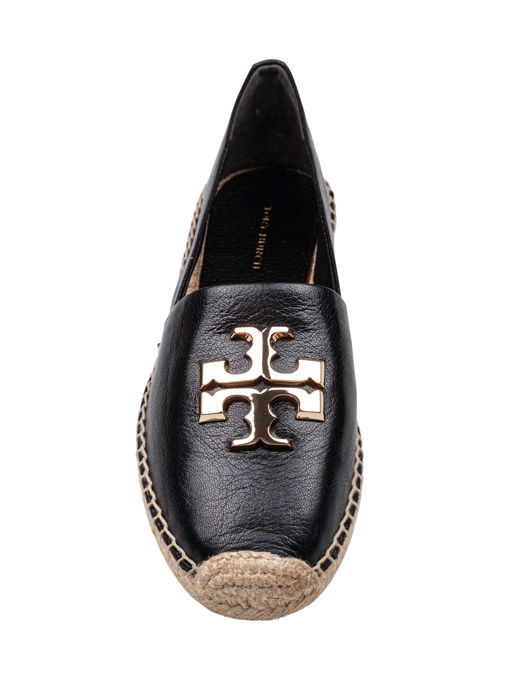 TORY BURCH ELEANOR ESPADRILLE IN LEATHER COLOR BLACK
