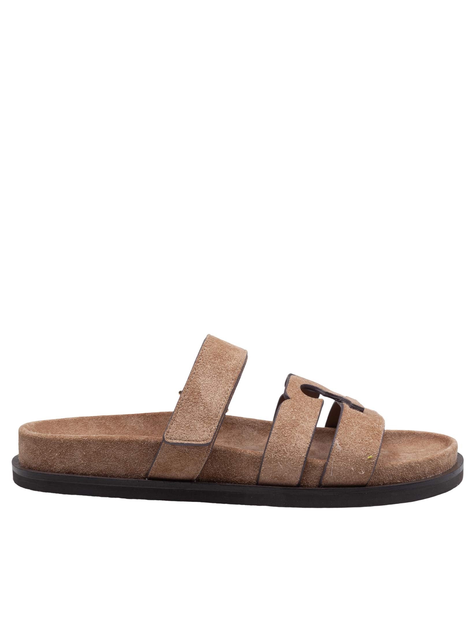 TORY BURCH INES SPORT SLIDE IN SAND SUEDE