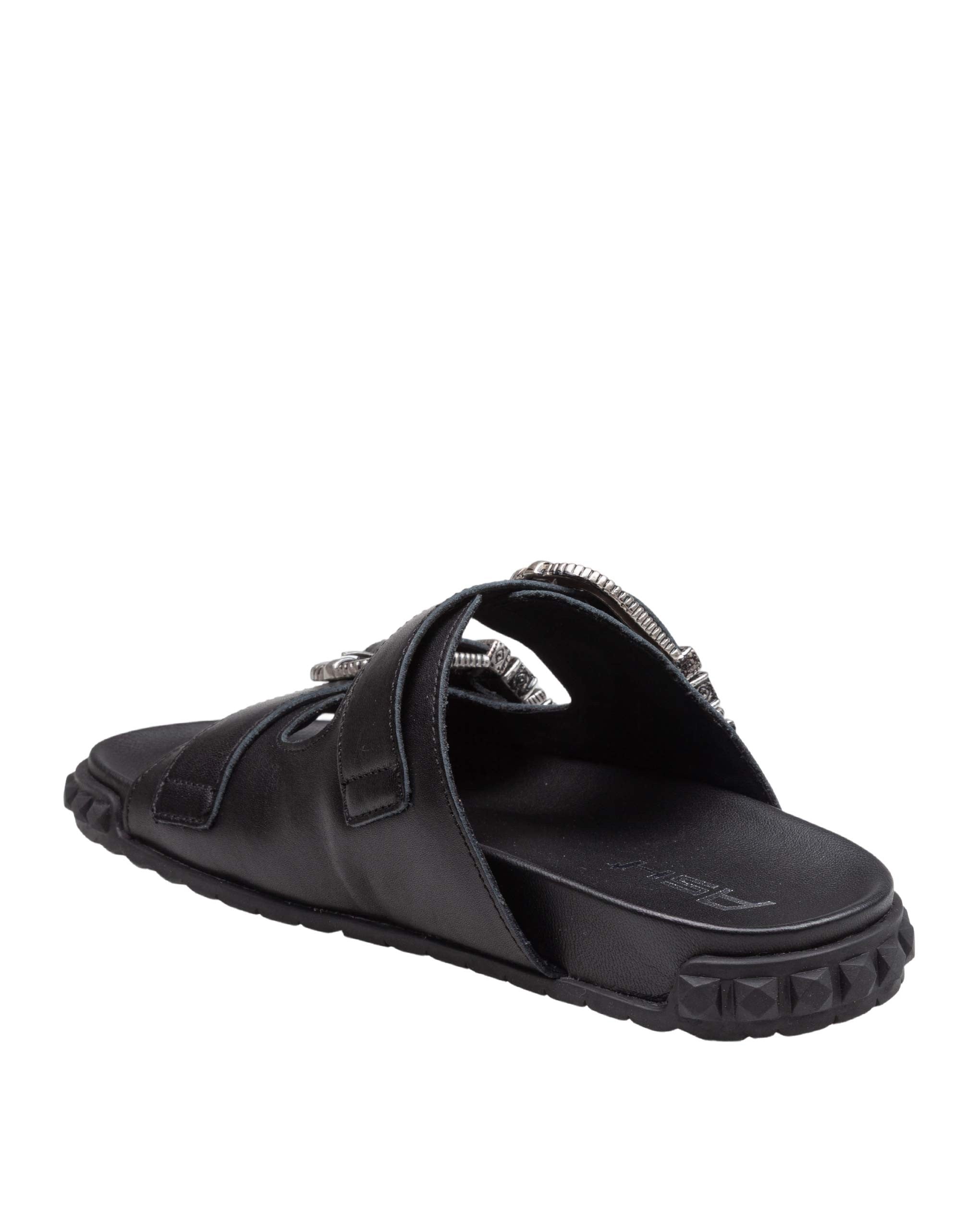 ASH TWISTER LEATHER SANDAL, BLACK