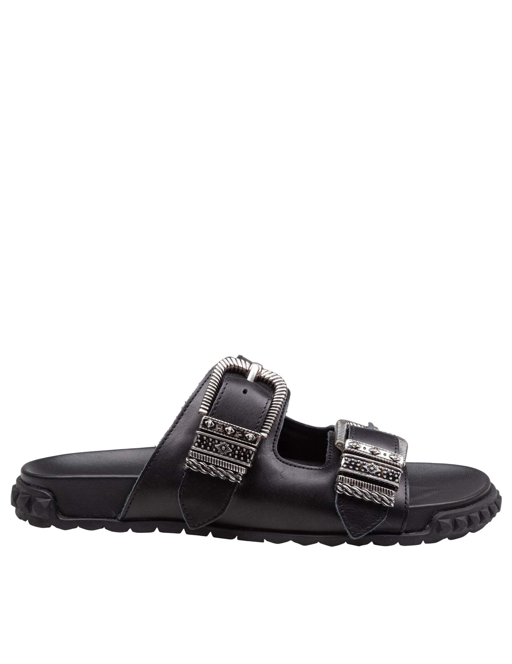 ASH TWISTER LEATHER SANDAL, BLACK