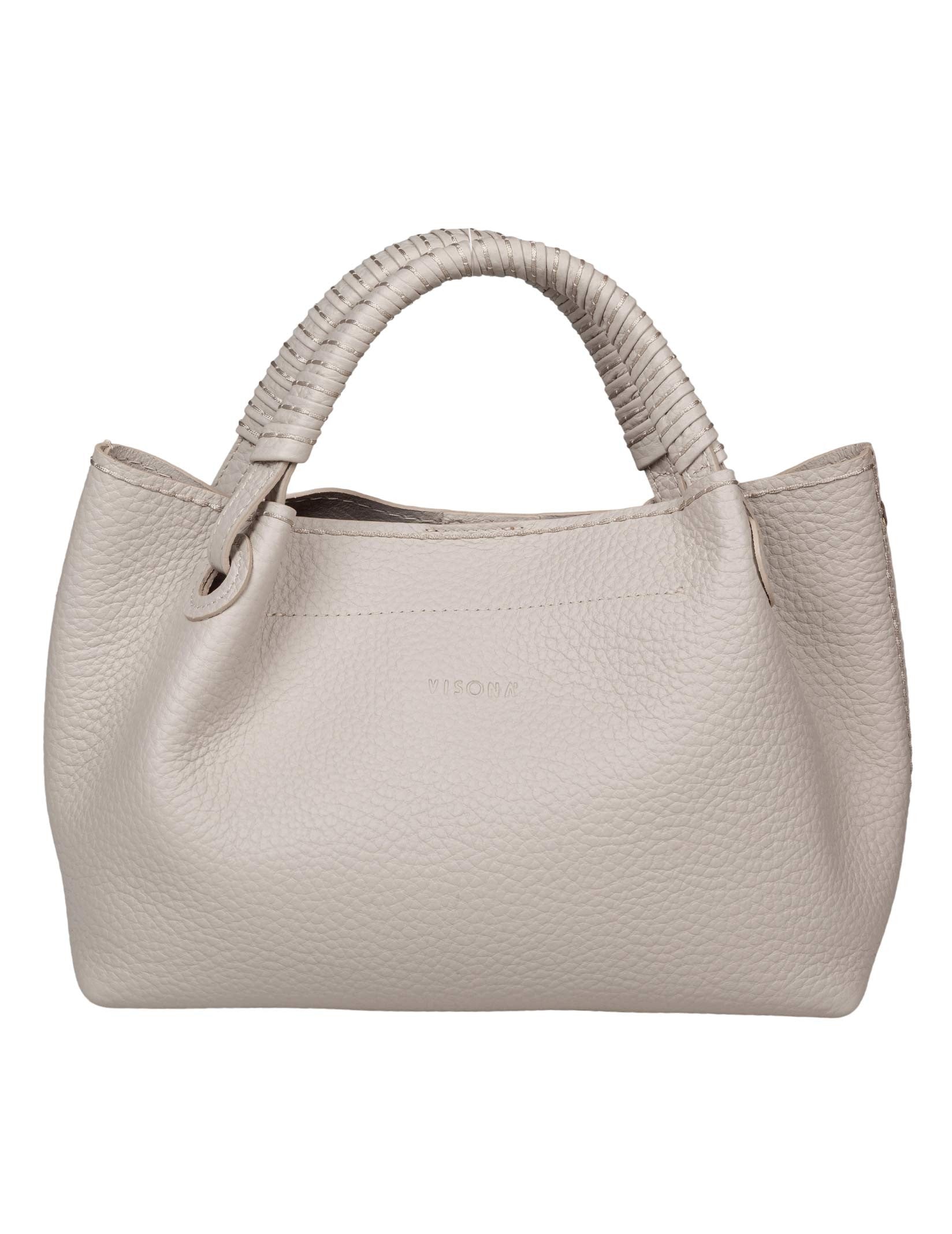 VISONA' MIA LEATHER HANDBAG, BEIGE