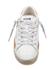 CRIME DELUXE LEATHER SNEAKERS IN WHITE AND GOLD GLITTER