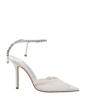 JIMMY CHOO SLINGBACK SAEDA 100 IN PIZZO COLORE AVORIO