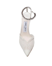 JIMMY CHOO SLINGBACK SAEDA 100 IN PIZZO COLORE AVORIO