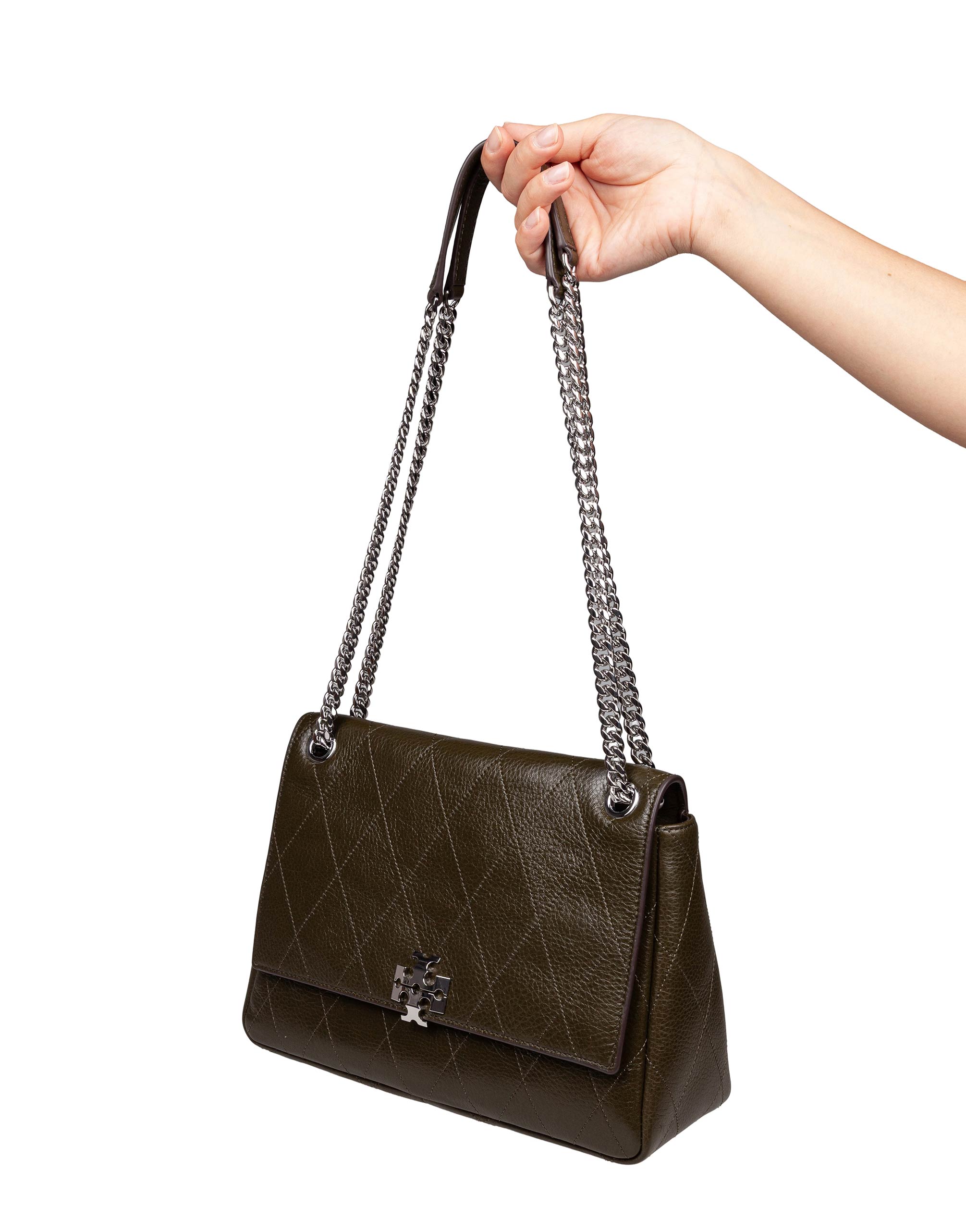TORY BURCH BORSA A SPALLA CHARLIE QUILTED IN PELLE VERDE