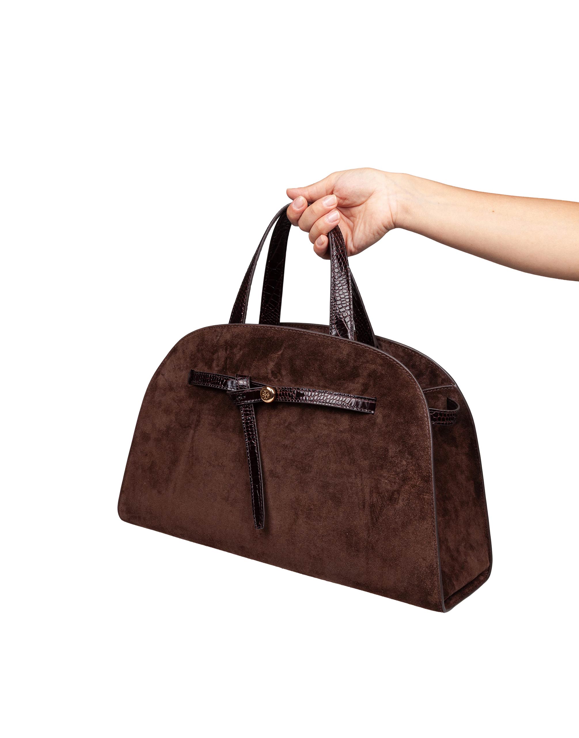 TORY BURCH ROMY SUEDE BAULETTO IN SUEDE  COCOA