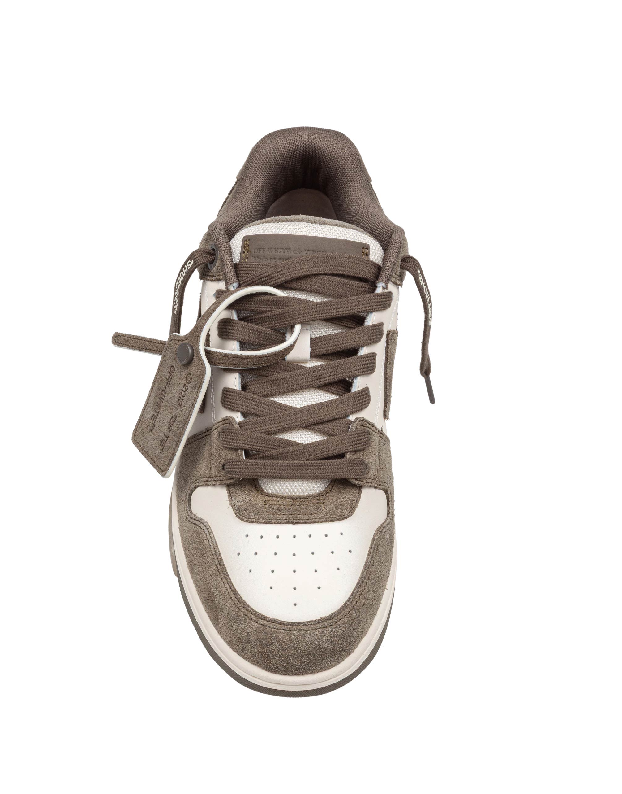 OFF WHITE OUT OF OFFICE LEATHER AND SUEDE SNEAKERS IN CREAM AND GREEN