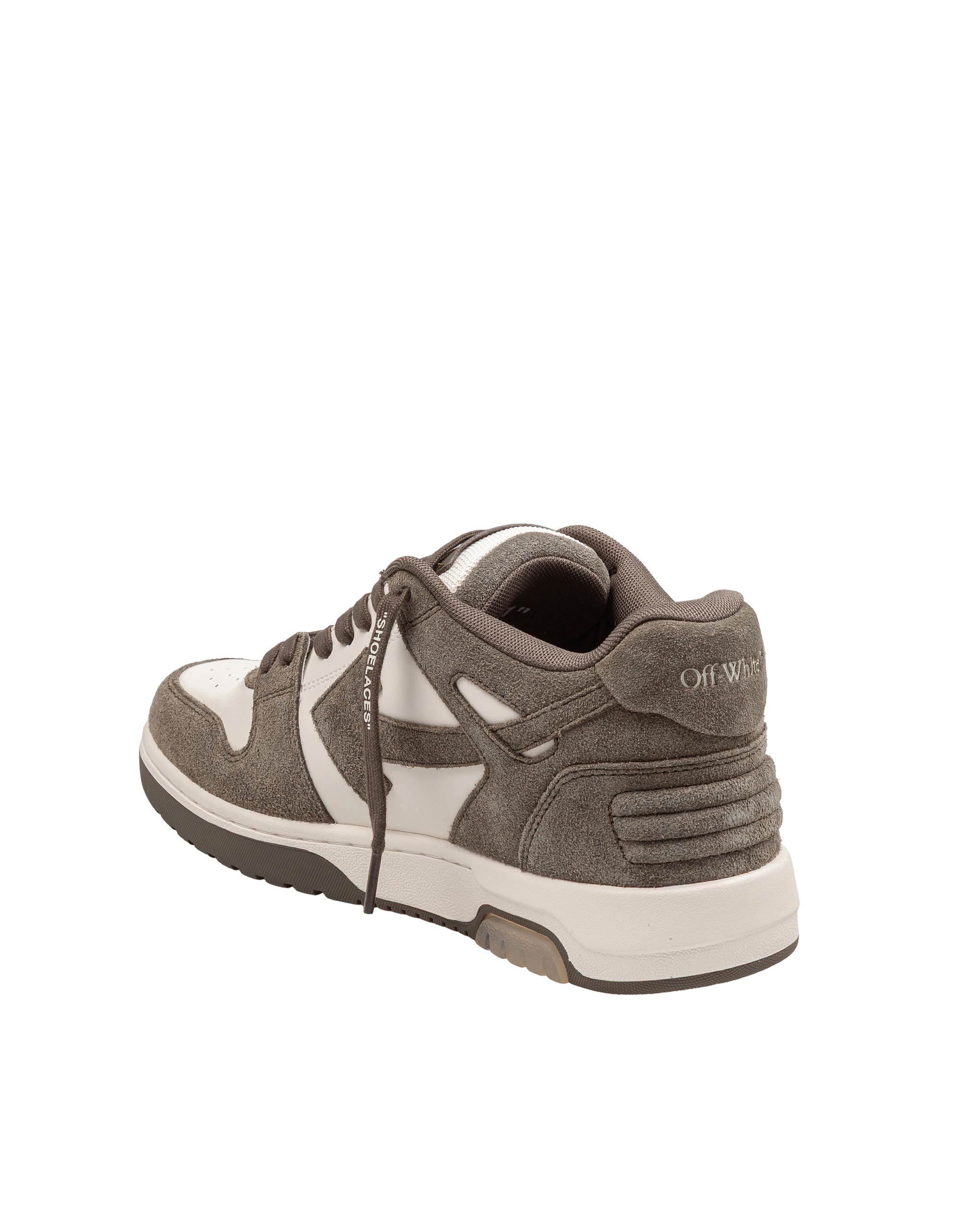 OFF WHITE OUT OF OFFICE LEATHER AND SUEDE SNEAKERS IN CREAM AND GREEN