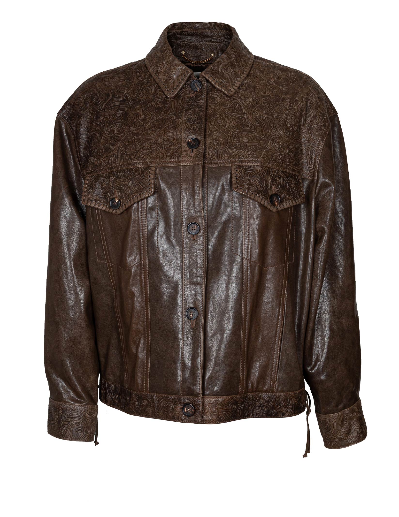 GOLDEN GOOSE MUD-COLORED LEATHER JOURNEY JACKET