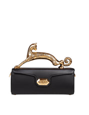LANVIN BLACK LEATHER PENCIL CAT SHOULDER BAG