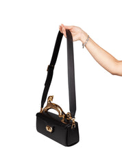 LANVIN BLACK LEATHER PENCIL CAT SHOULDER BAG