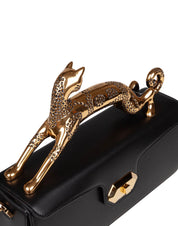 LANVIN BLACK LEATHER PENCIL CAT SHOULDER BAG