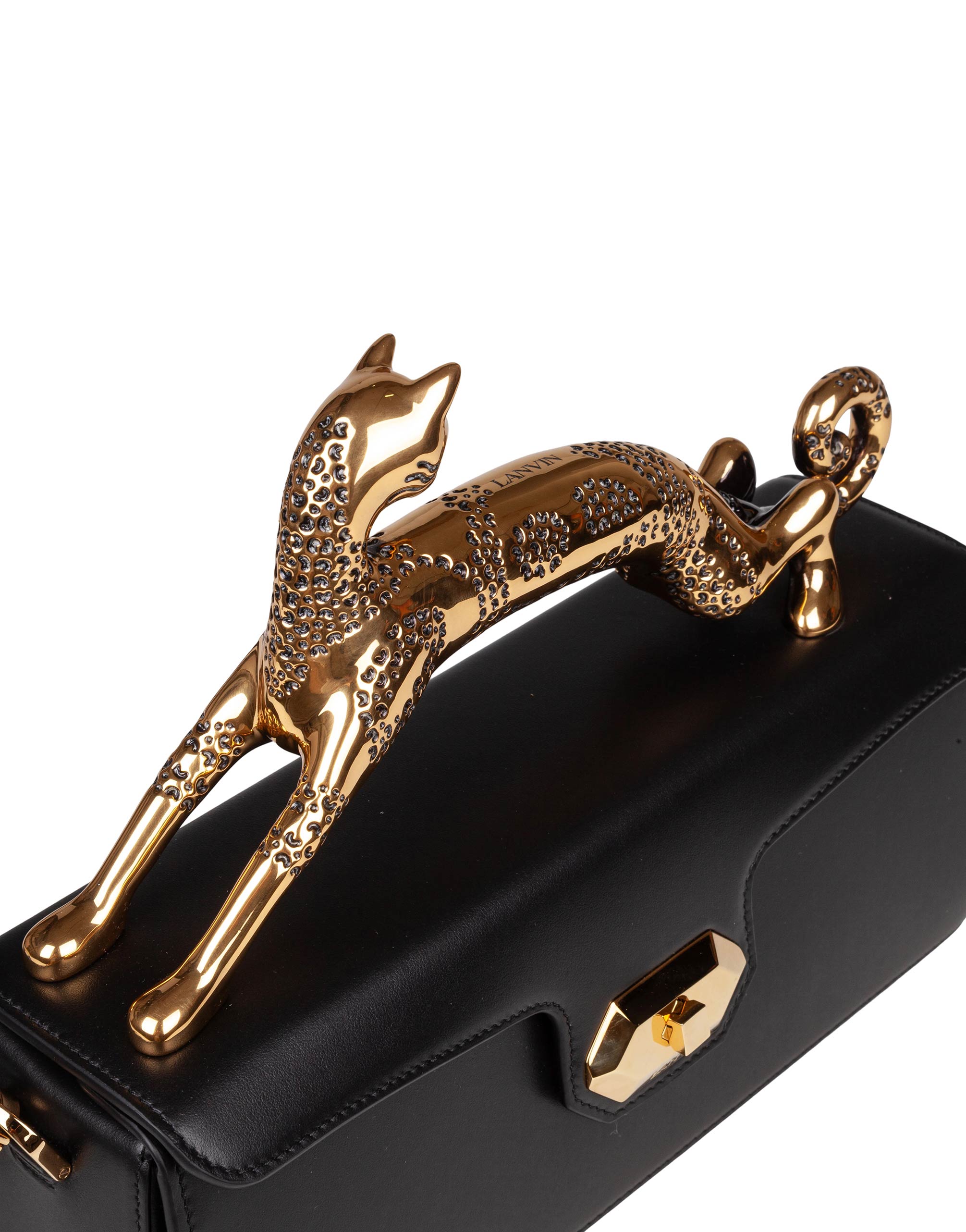 LANVIN BLACK LEATHER PENCIL CAT SHOULDER BAG