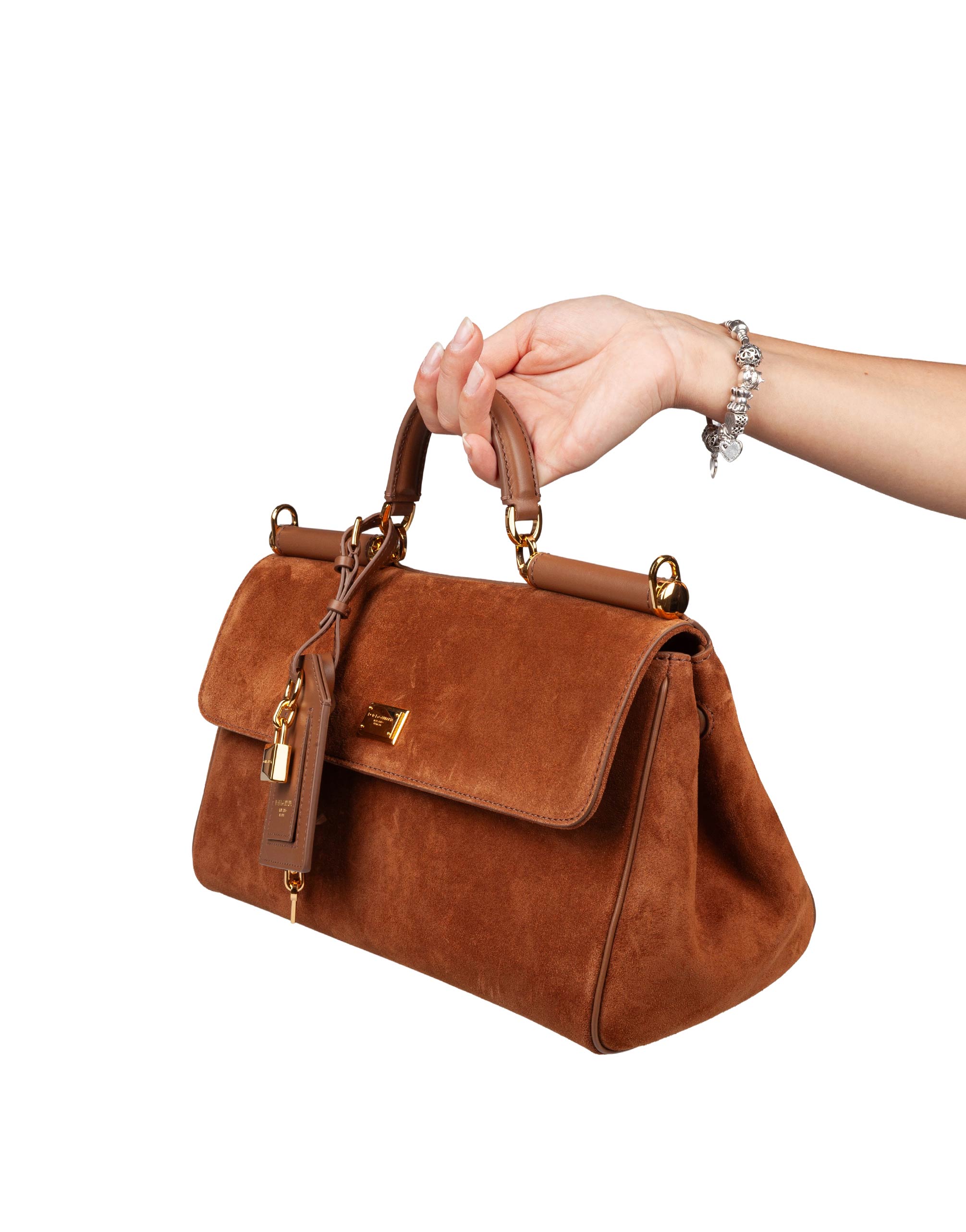 DOLCE & GABBANA BORSA A MANO IN SUEDE CARAMELLO