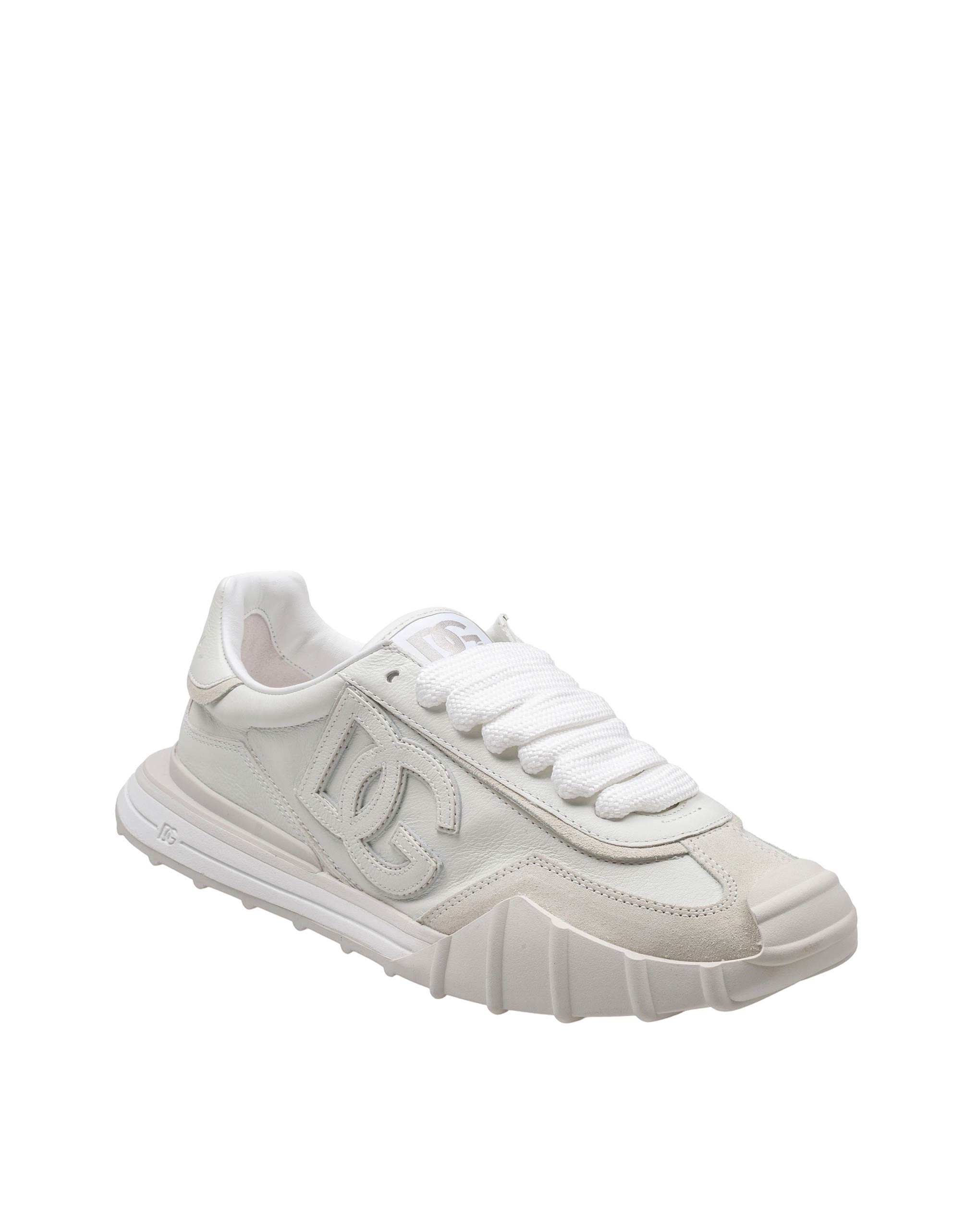 DOLCE & GABBANA WHITE LEATHER ATHLETIC SNEAKERS