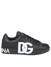 DOLCE & GABBANA PORTOFINO LEATHER SNEAKERS IN BLACK