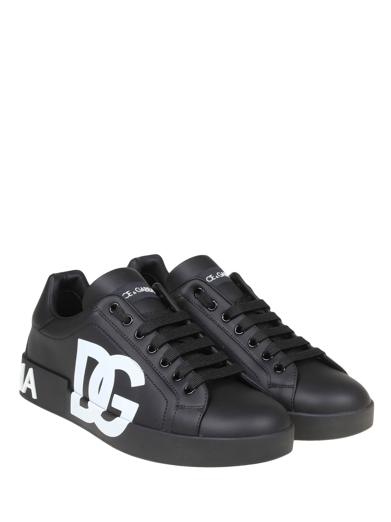 DOLCE & GABBANA PORTOFINO LEATHER SNEAKERS IN BLACK