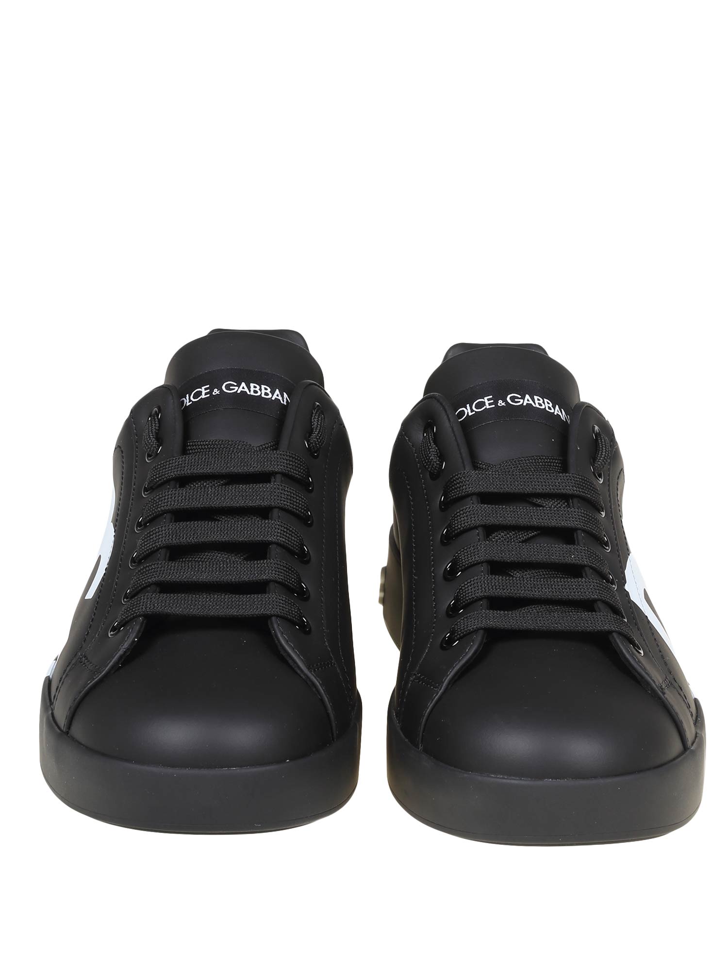 DOLCE & GABBANA PORTOFINO LEATHER SNEAKERS IN BLACK
