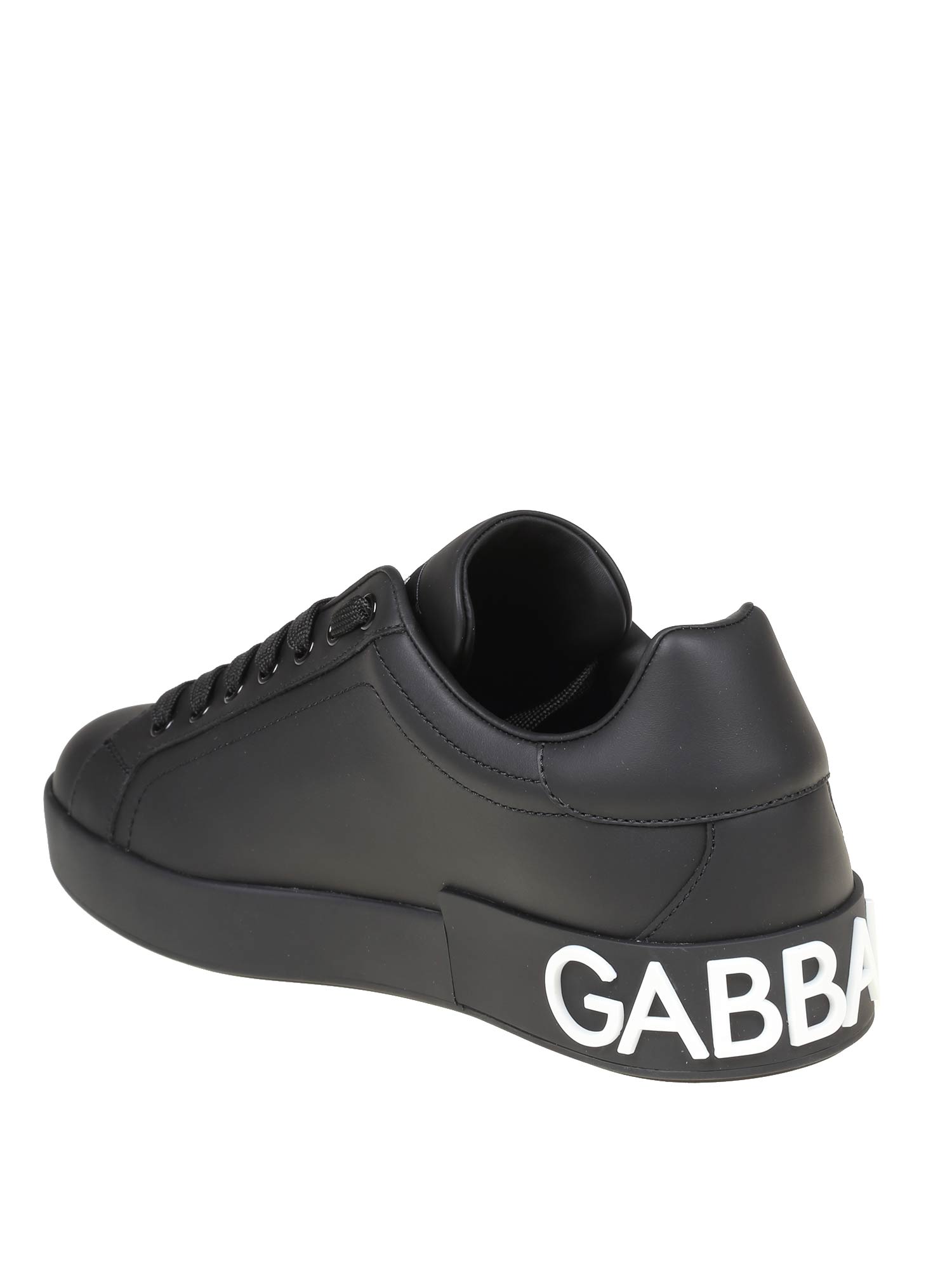 DOLCE & GABBANA PORTOFINO LEATHER SNEAKERS IN BLACK