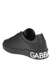 DOLCE & GABBANA PORTOFINO LEATHER SNEAKERS IN BLACK