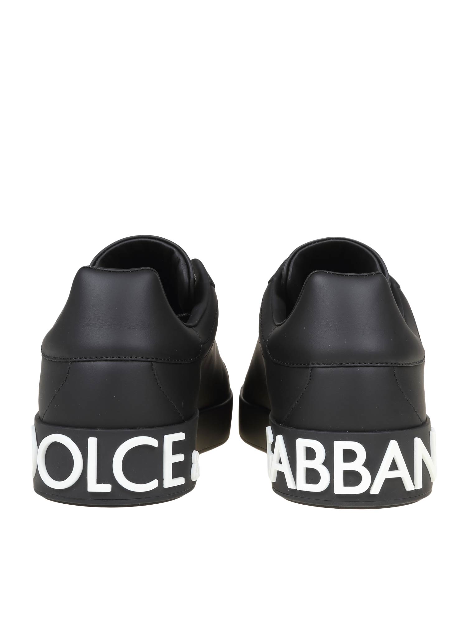 DOLCE & GABBANA PORTOFINO LEATHER SNEAKERS IN BLACK