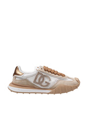 DOLCE E GABBANA SNEAKERS ATHLETIC IN TESSUTO CAMOSCIO COLORE BIANCO E ORO