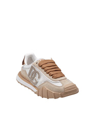 DOLCE E GABBANA SNEAKERS ATHLETIC IN TESSUTO CAMOSCIO COLORE BIANCO E ORO