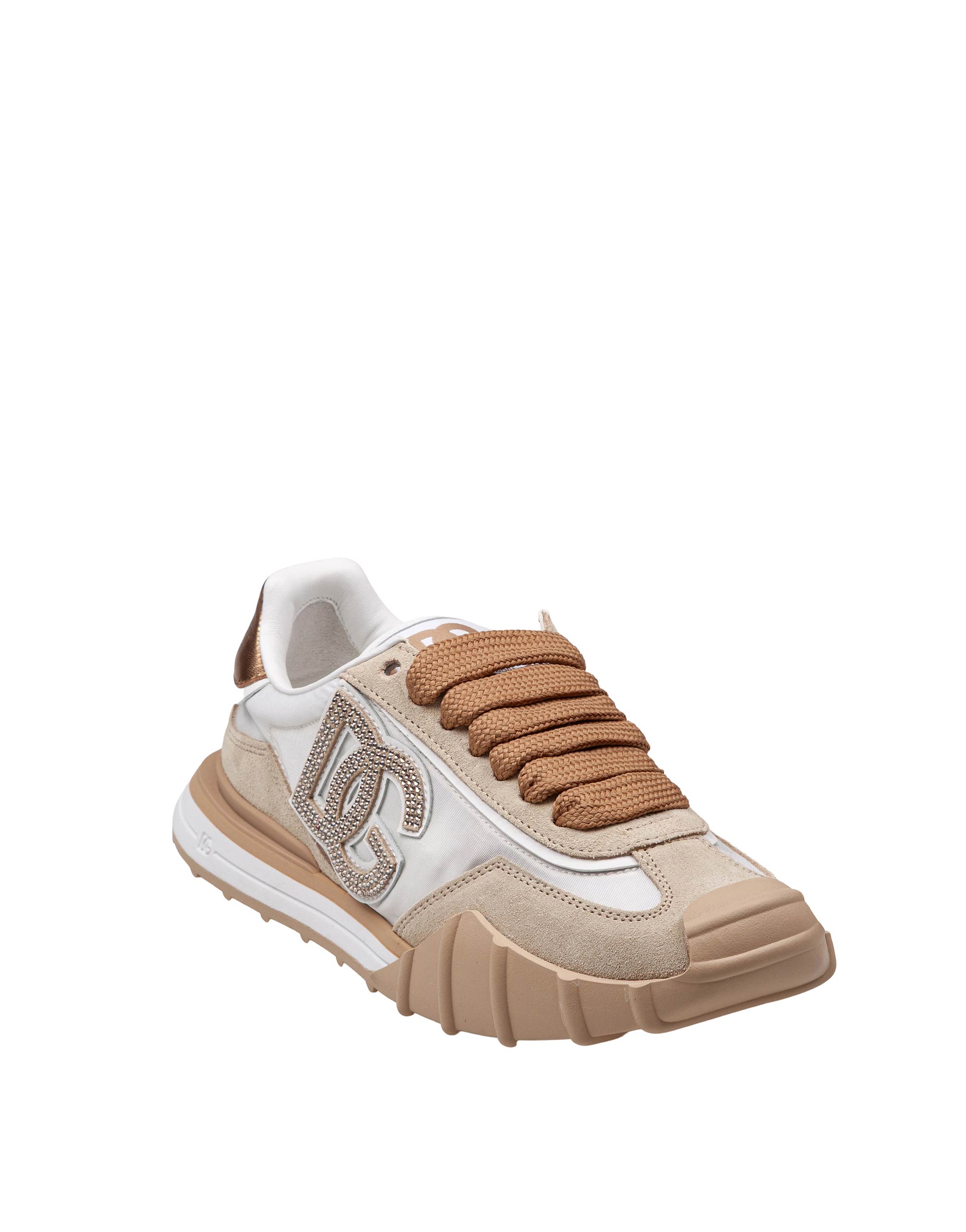 DOLCE E GABBANA SNEAKERS ATHLETIC IN TESSUTO CAMOSCIO COLORE BIANCO E ORO